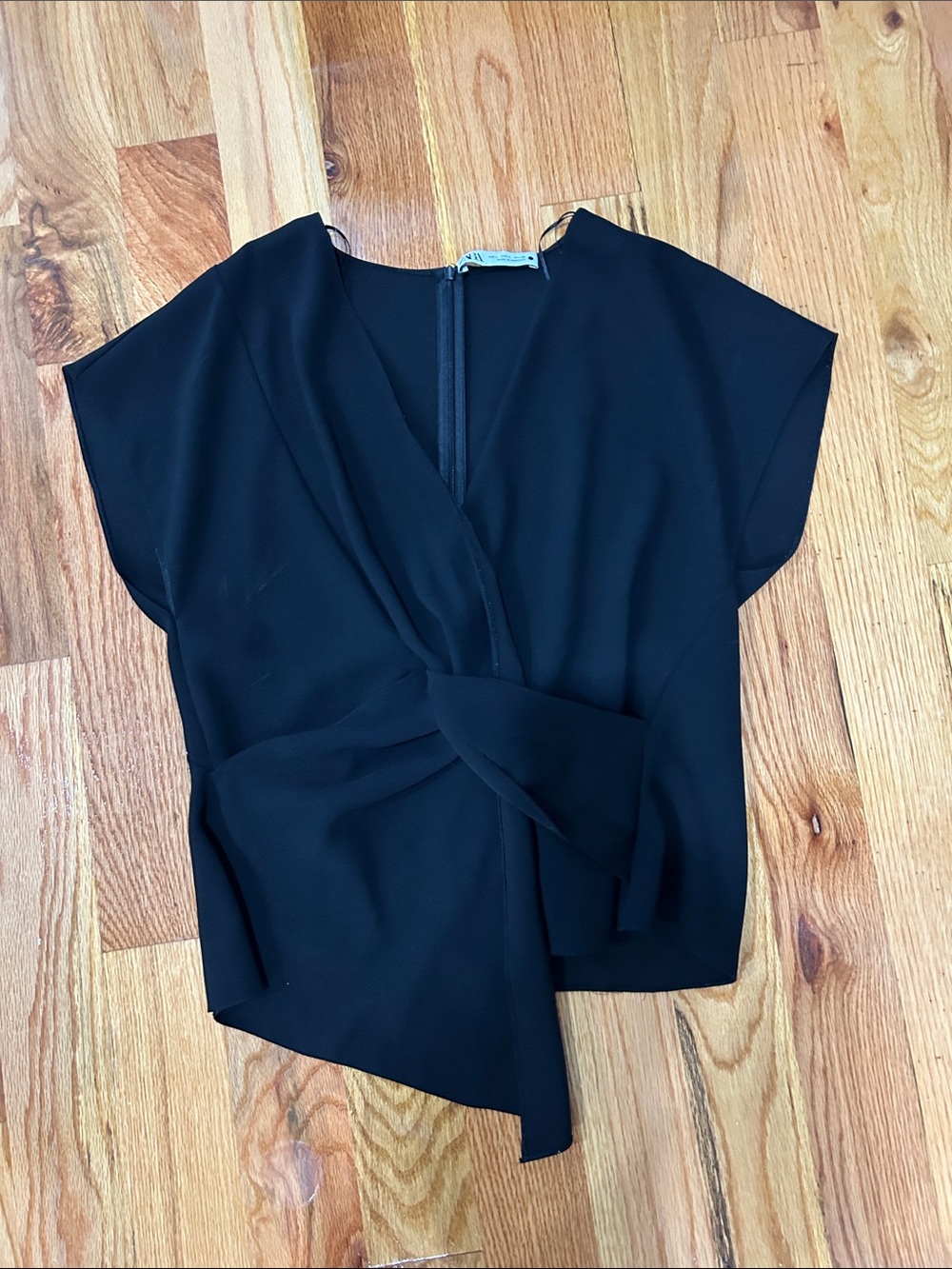 Zara Black Twist-Front V-Neck Blouse